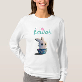 kawaii konijn in een kom met bloemen t-shirt