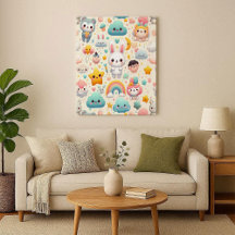 Kawaii Konijn Pastel Speelse Kinderkamer Canvas Pr