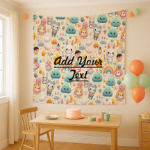 Kawaii Konijn Pastel Speelse Kinderkamer Wandtapij
