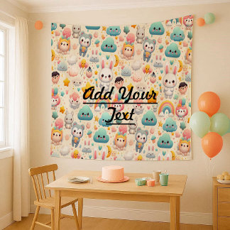 Kawaii Konijn Pastel Speelse Kinderkamer Wandtapij Wandkleed