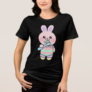 Kawaii Konijn Tandenborsteltijd Tri-Blend Shirt