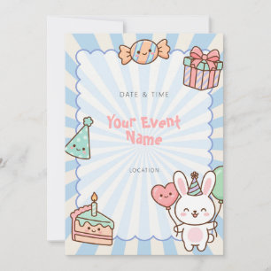 Kawaii Konijn Verjaardag Blauwe Sterrenexplosie Kaart