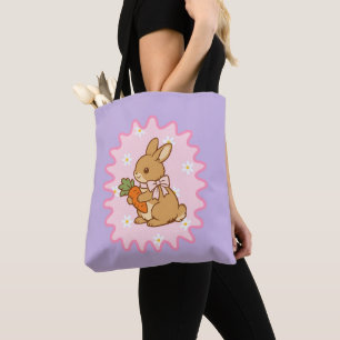 Kawaii Konijn Wortel Lente Bloemen  Tote Bag