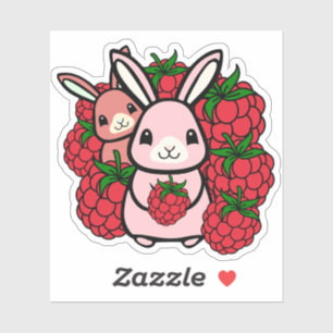 Kawaii Konijnen en Rode Frambozen - Fruitige Zoeth Sticker