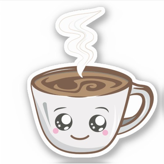 Kawaii Kopje koffie Sticker (Voorkant)