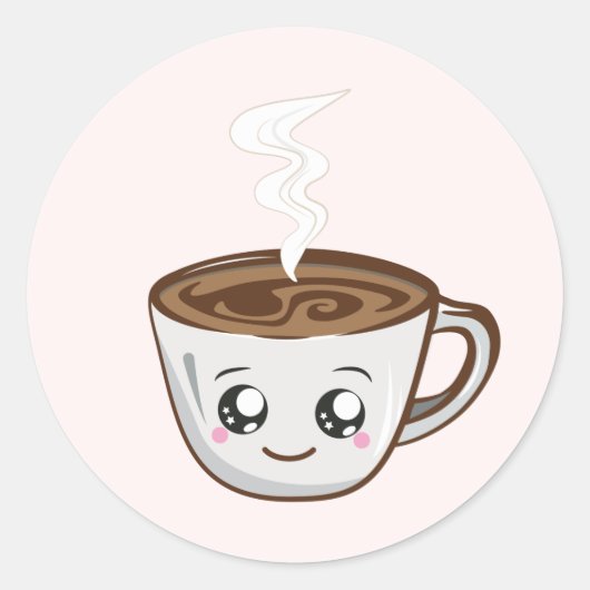 Kawaii Kopje koffie, thee Ronde Sticker (Voorkant)