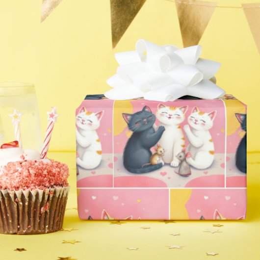 Kawaii kunst katten en muizen cadeaupapier (Verjaardagsfeest)