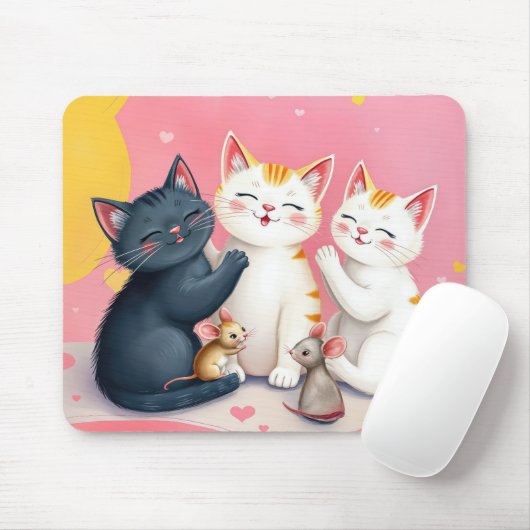 Kawaii kunst katten en muizen muismat (Met muis)