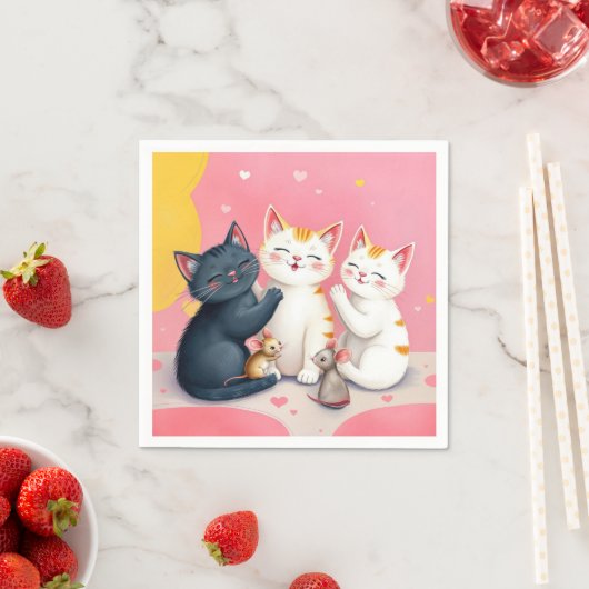 Kawaii kunst katten en muizen servet (Insitu)
