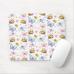 Kawaii-kunst van bijen, libellen en vlinders muismat