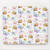 Kawaii-kunst van bijen, libellen en vlinders muismat (Voorkant)