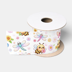 Kawaii-kunst van bijen, libellen en vlinders satijnen lint
