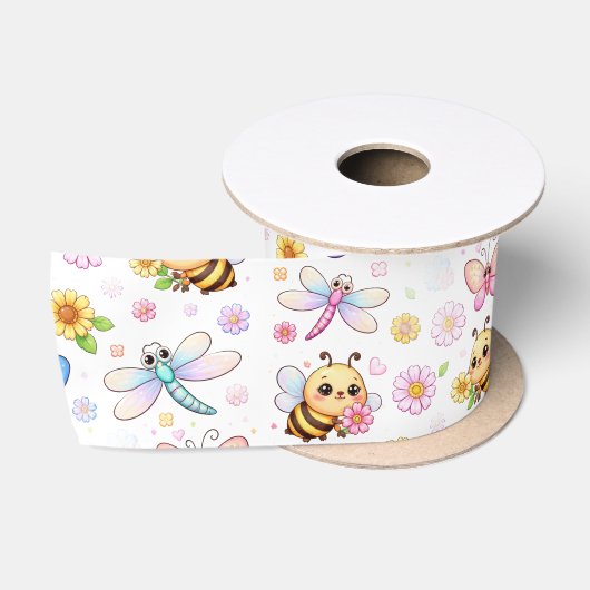 Kawaii-kunst van bijen, libellen en vlinders satijnen lint (Spoel)