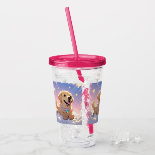 Kawaii Labrador Retriever hemel en sterren Acryl Drinkbeker (Voorkant ijs)