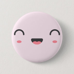 Kawaii lachend gezicht met ronde gesloten ogen button 5,7 cm