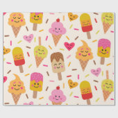 Kawaii lachend ijs Kinderen Verjaardag Cadeaupapier (Vlak)