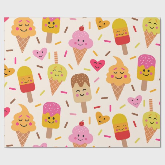 Kawaii lachend ijs Kinderen Verjaardag Cadeaupapier (Vlak)