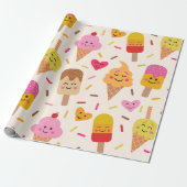 Kawaii lachend ijs Kinderen Verjaardag Cadeaupapier (Uitgerold)