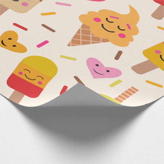 Kawaii lachend ijs Kinderen Verjaardag Cadeaupapier (Hoek)