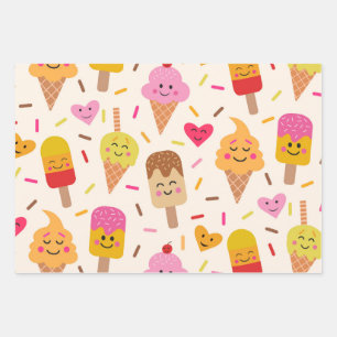 Kawaii lachend ijs Kinderen Verjaardag Inpakpapier Vel