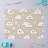 Kawaii Lachende Wolken & Sterren op Beige Tissuepapier (Craft)