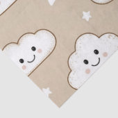 Kawaii Lachende Wolken & Sterren op Beige Tissuepapier (Detail)
