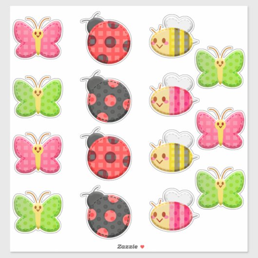 Kawaii Ladybug Butterfly Bumble Bee Insect Sticker (Vel)