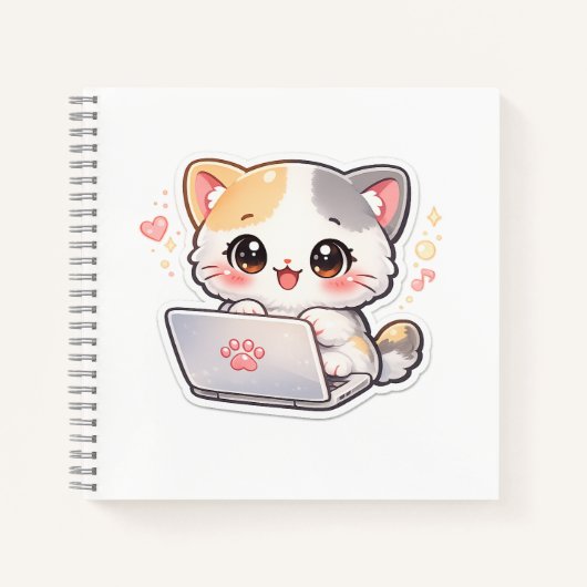 Kawaii Laptop Kat Notitieboek | Schattige Chibi Ki (Voorkant)