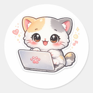 Kawaii Laptop Kat Sticker Schattige Chibi Kitty