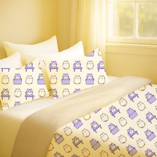 Kawaii Lavendel Knuffelkat Pastel Cute Kussensloop
