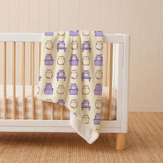 Kawaii Lavendel Knuffelkat Pastel Knus Sherpa Deke Deken