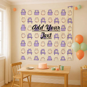 Kawaii Lavendel Knuffelkat Pastel Wandtapijt Wandkleed