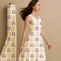 Kawaii Lavendel Plomp Kat Pastel Cute Stof Print