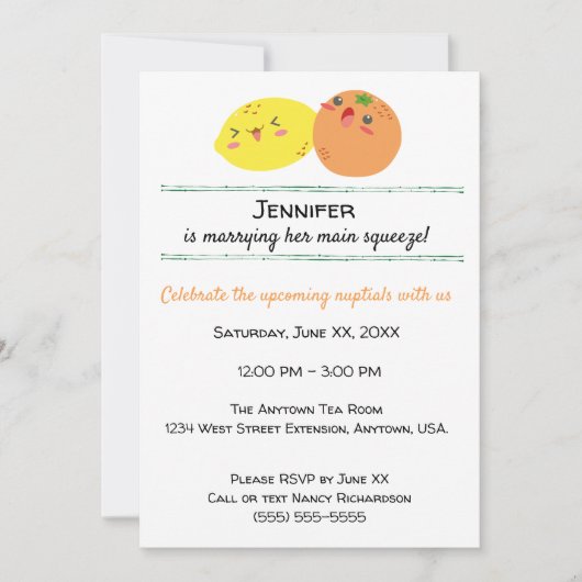 Kawaii Lemon en Oranje Vrijgezellenfeest van vruch Kaart (Voorkant)