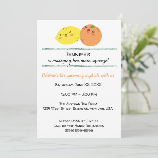 Kawaii Lemon en Oranje Vrijgezellenfeest van vruch Kaart (Staand voorkant)