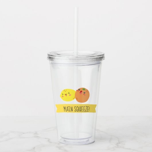 Kawaii Lemon en Sinaasappel Main Squeeze Shower Fa Acryl Drinkbeker (Voorkant)