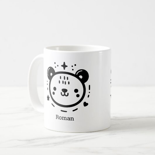 Kawaii Leuk Beer Gezicht - Kawaii Minimalist Line Koffiemok (Voorkant links)