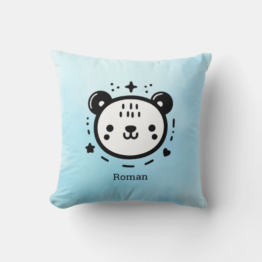 Kawaii Leuk Beer Gezicht - Kawaii Minimalist Line  Kussen (Voorkant)