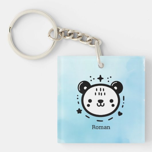 Kawaii Leuk Beer Gezicht - Kawaii Minimalist Line  Sleutelhanger (Voorkant)
