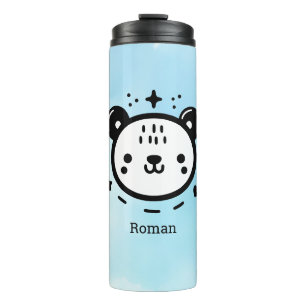 Kawaii Leuk Beer Gezicht - Kawaii Minimalist Line Thermosbeker