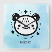 Kawaii Leuk Beer Gezicht - Kawaii Minimalist Line Vierkante Klok (Voorkant)