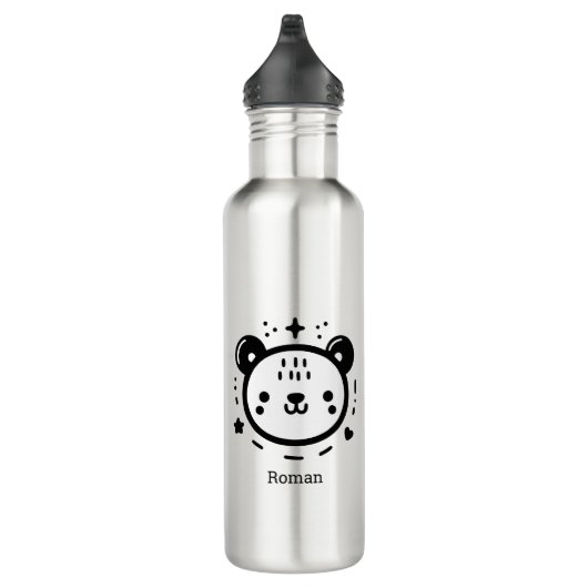 Kawaii Leuk Beer Gezicht - Kawaii Minimalist Line  Waterfles (Rechts)