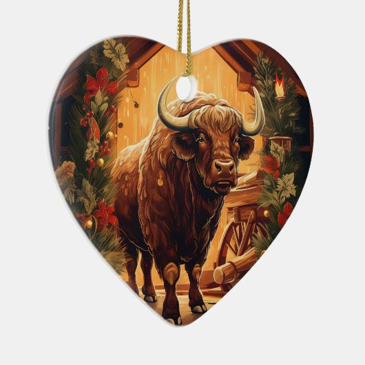 Kawaii Leuk Dier Wildlife Bizon Pet Lover Gift Keramisch Ornament (Rechts)