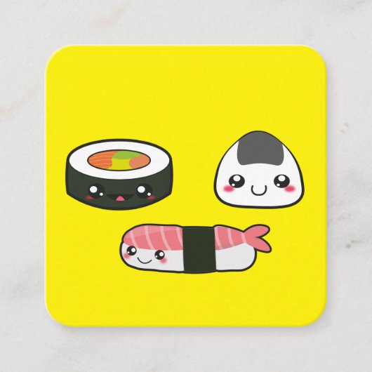 Kawaii, leuk en grappig Sushi mooshie Vierkante Visitekaartje (Voorkant)