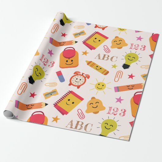 Kawaii Leuke Grappige Schoolbenodigdheden Cadeaupapier (Uitgerold)