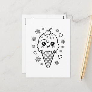 Kawaii leuke ijshoorn kleurplaat briefkaart