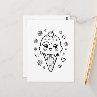 Kawaii leuke ijshoorn kleurplaat briefkaart