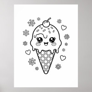 Kawaii leuke ijshoorn kleurplaat poster