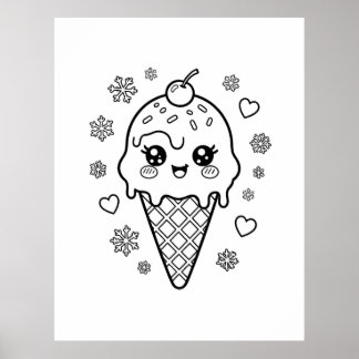 Kawaii leuke ijshoorn kleurplaat poster