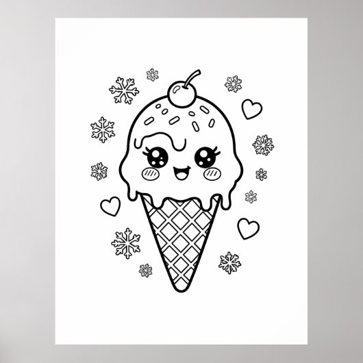 Kawaii leuke ijshoorn kleurplaat poster (Voorkant)